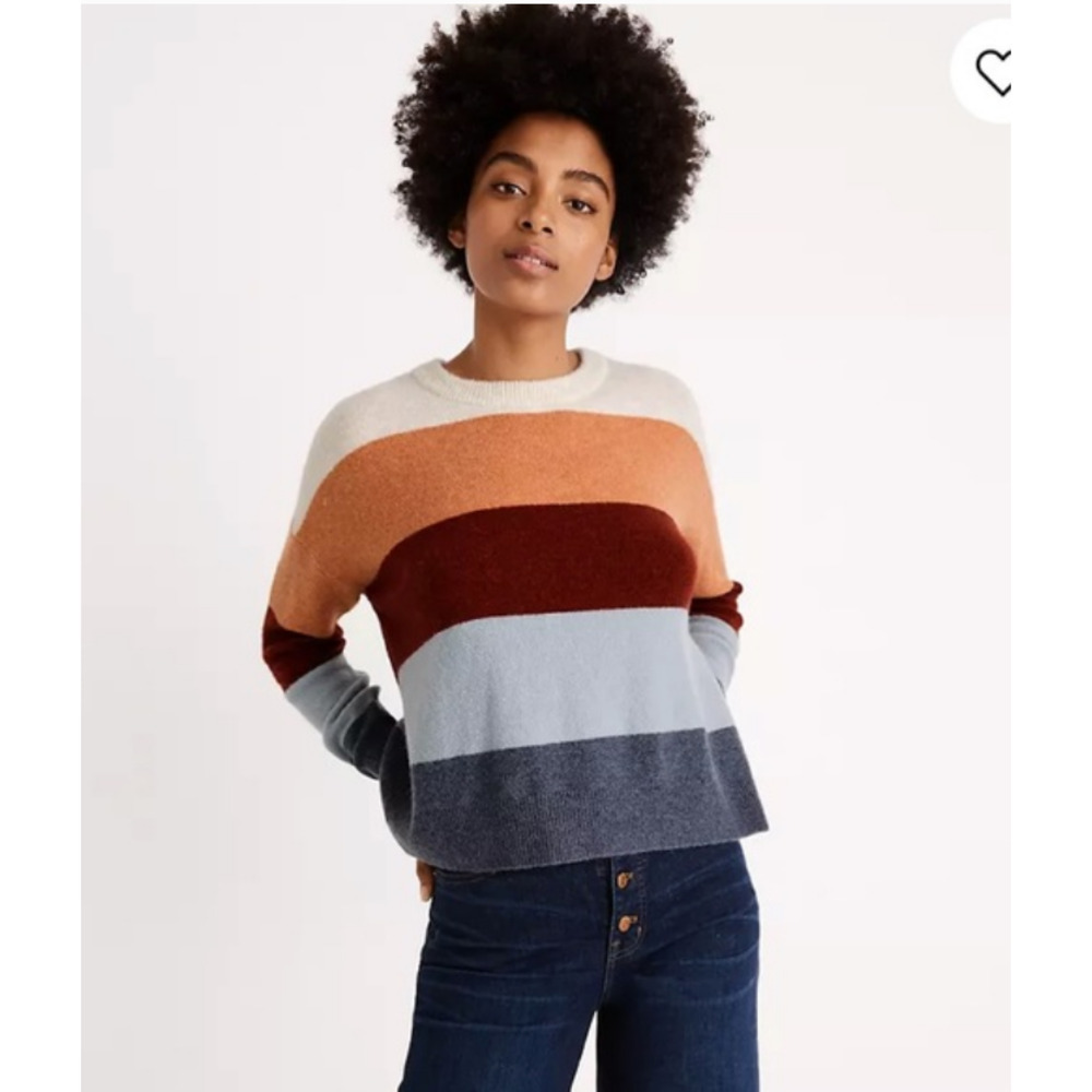 MADEWELL Crofton Striped Pullover Sweater in Coziest Yarn - Heather Sesame